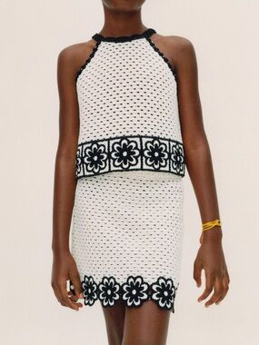 Zara Crochet Two-Piece Halter Set in White and Black, size 13-14T, fits XS-S